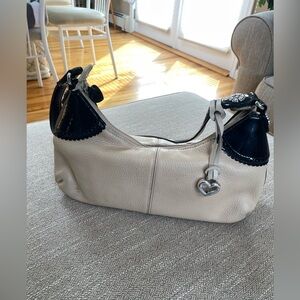 Brighton Tan Leather Shoulder Bag with Black Trim and Heart Charm